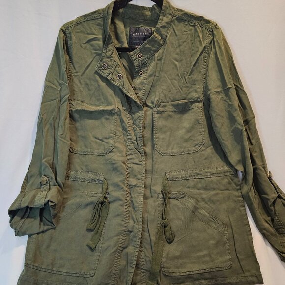 Sanctuary Women's size Large Roll-Tab Sleeves Jacket Zip Snap Olive Green - Picture 1 of 7